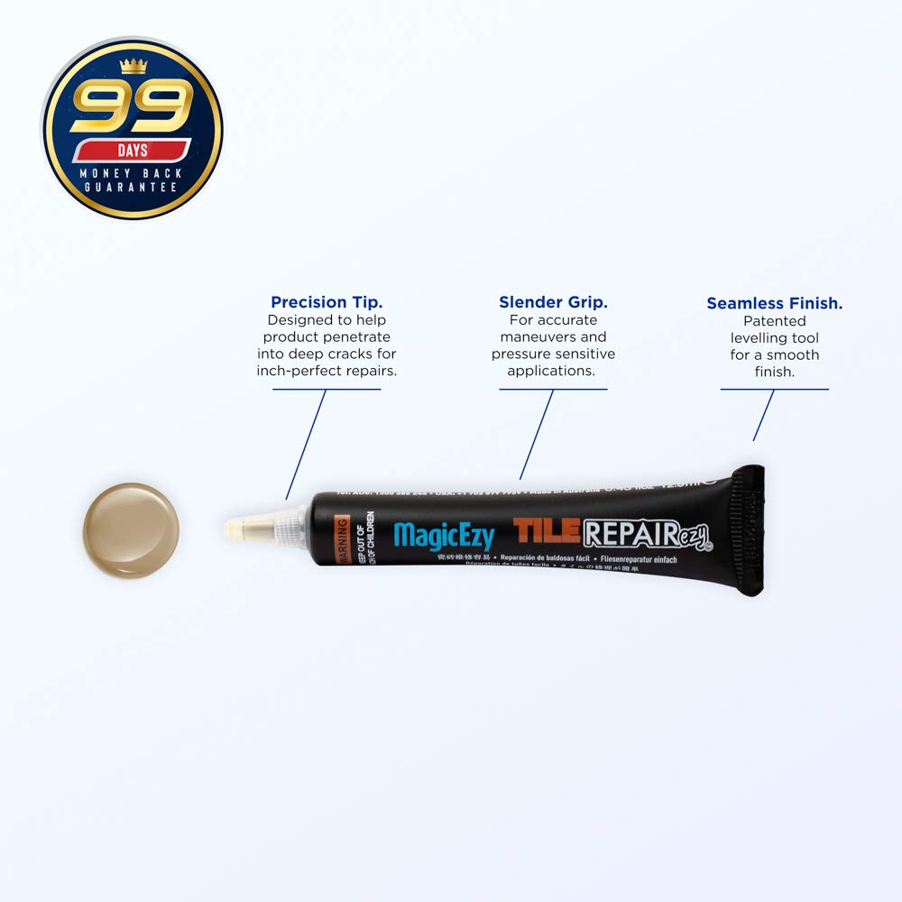 MagicEzy Tile RepairEzy (Beige) - Porcelain Repair Kit - Strong Chip Repair Filler for Tile, Sink Repair, Vase, Dinnerware
