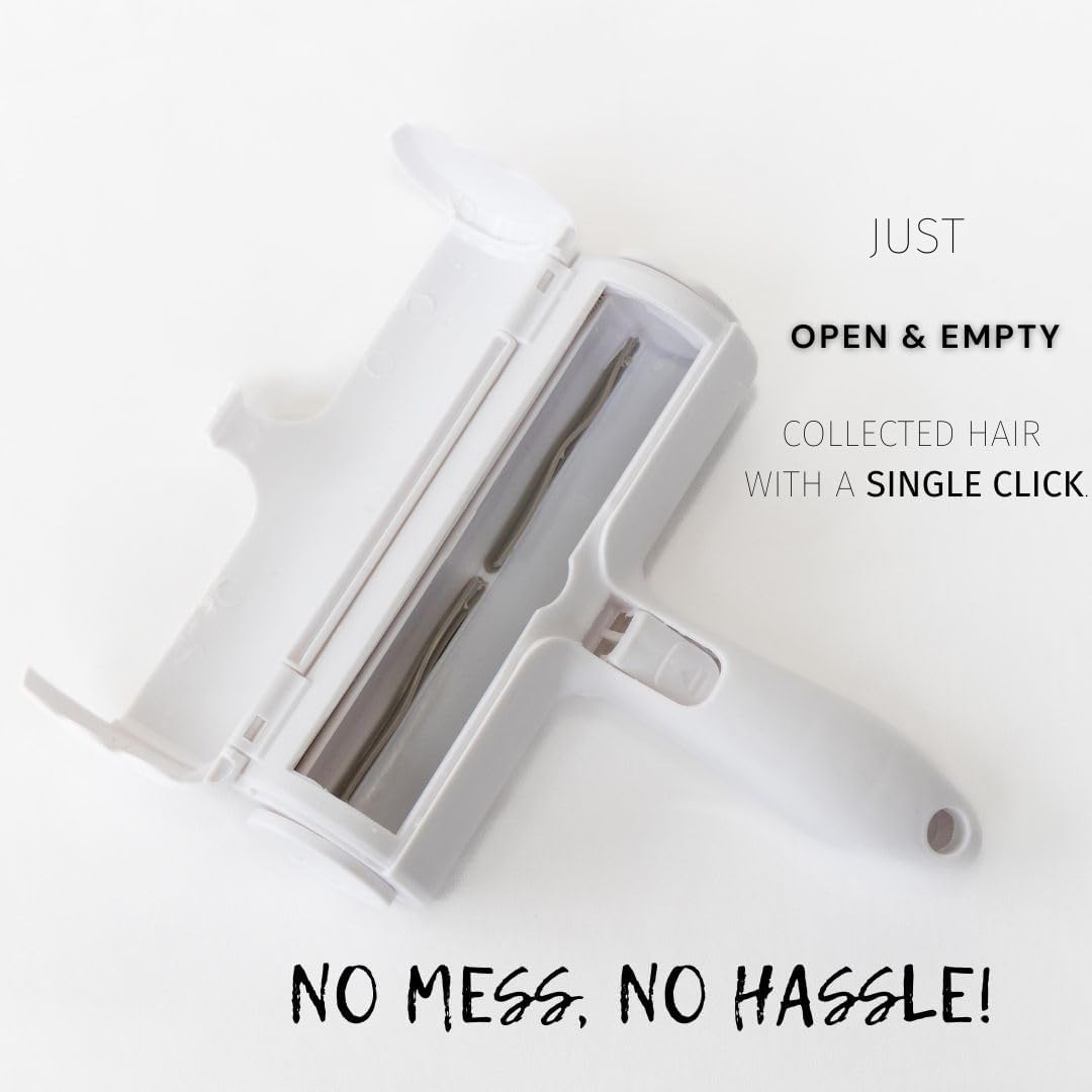 Reusable Pet Hair Remover & Lint Roller – Washable, Portable Tool for Dog & Cat Hair Removal on Clothes, Furniture, Carpet & Car – Effective Roller for Easy Fur & Lint Removal (Grey)