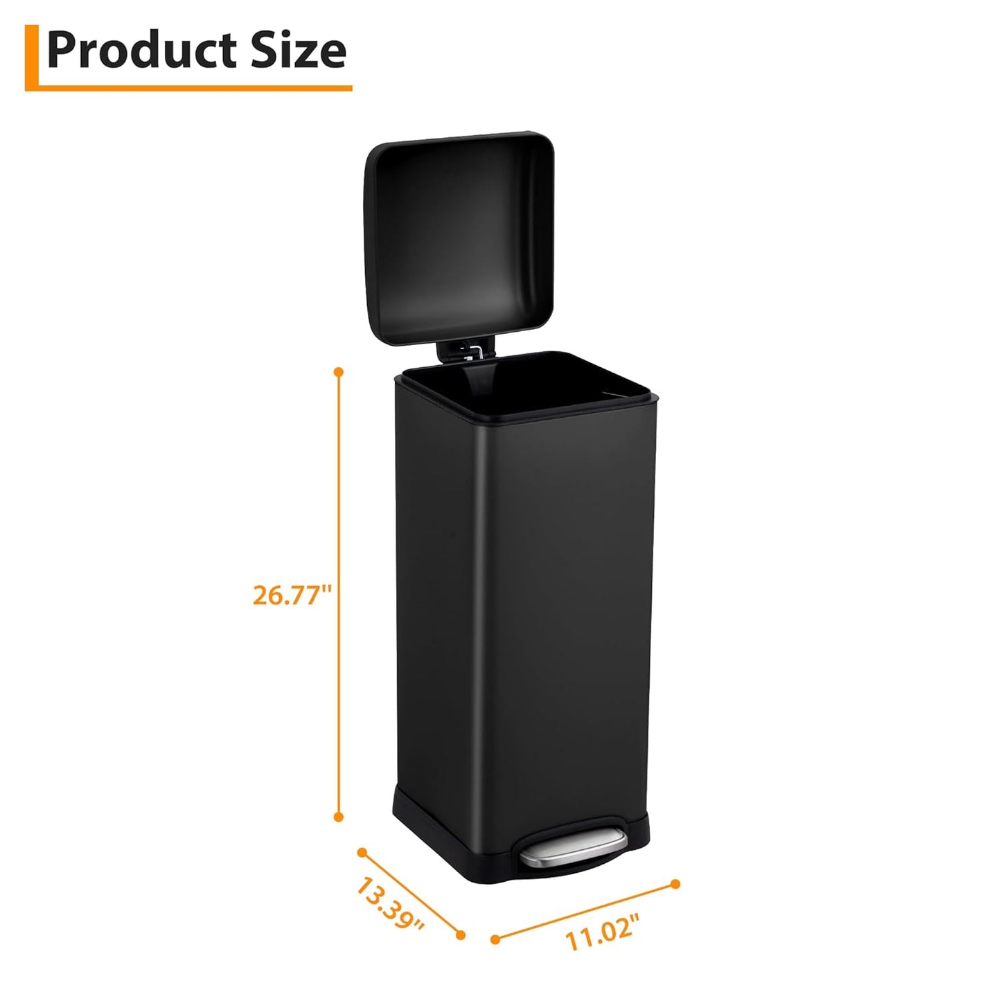 TrailBlaze 8Gallon / 30l Kitchen Trash Can, Stainless Steel Rectangular Pedal Recycle Bin with Soft-Close Lid, Removable Inner Bucket, Fingerprint-Proof, Step Trash Can for Home, Kitchen