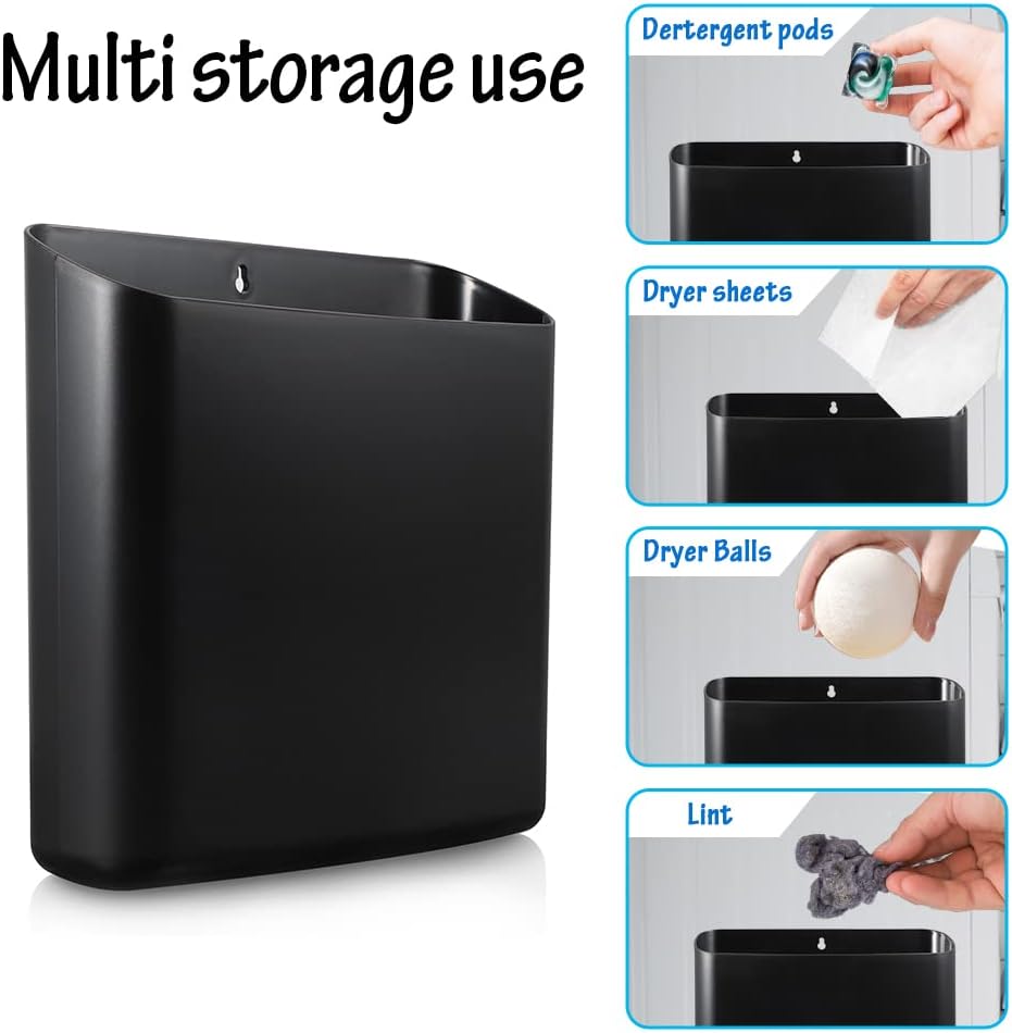 Picowe Magnetic Laundry Storage, Large Lint Holder Bin for Laundry Room, Space-Saving Trash Container Hanging on Dryer, Washer or Wall Mount Trash Bin (Black)