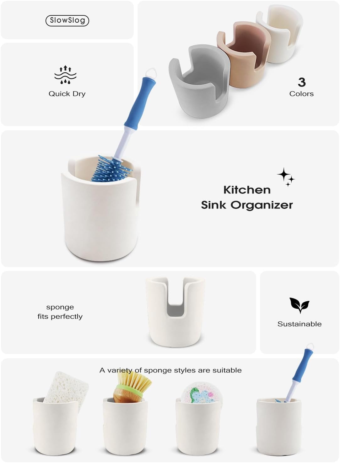 Diatomite Sponge Holder, Dish Sponge Stand for Kitchen Countertop, Stone Sponge Caddy Organizer, Face Sponge Holder, Cream