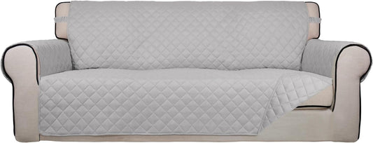 PureFit Reversible Quilted Sofa Cover, Water Resistant Slipcover Furniture Protector, Washable Couch Cover with Non Slip and Elastic Straps for Kids, Pets (Oversized Sofa, Light Gray/Light Gray)