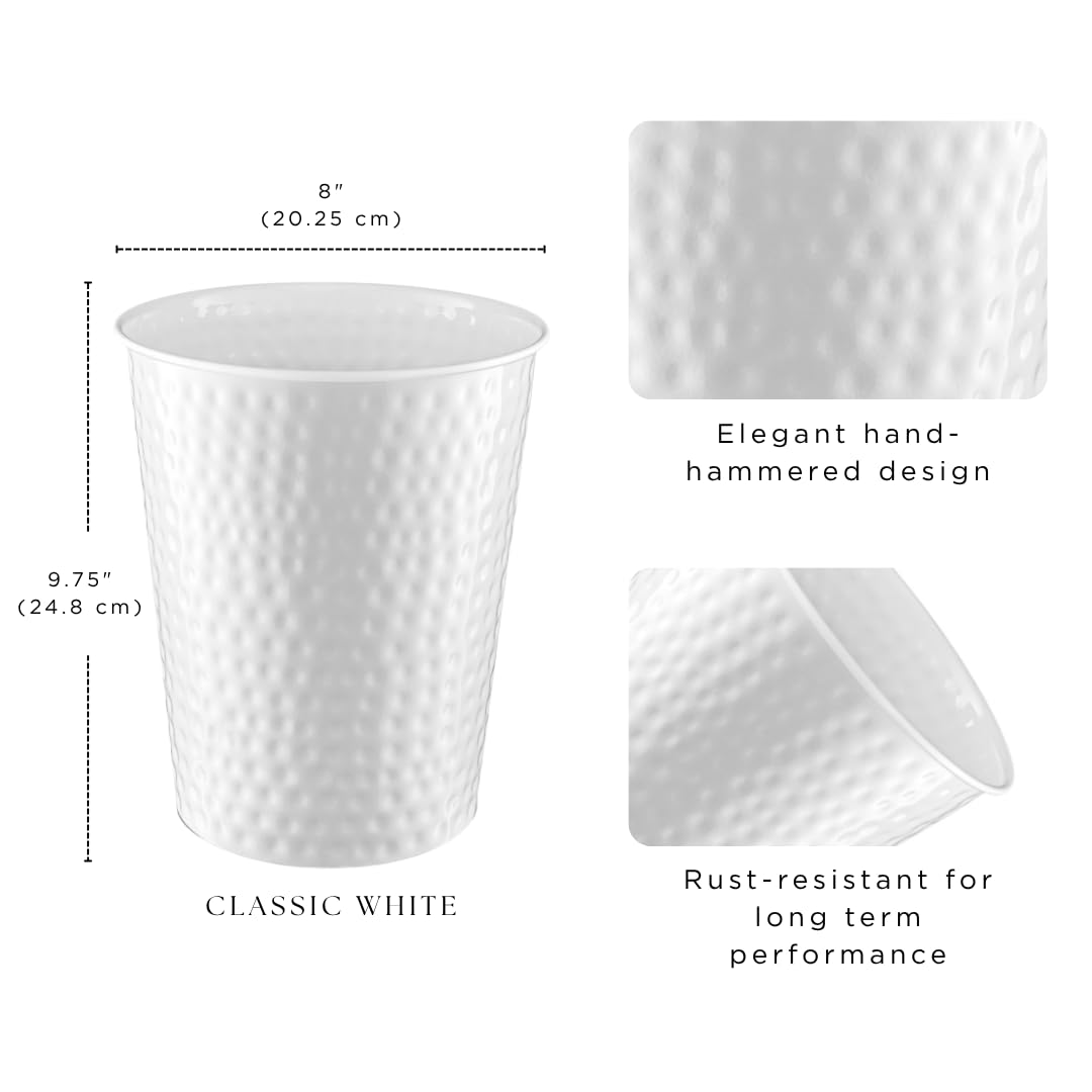 Monarch Abode White Hand Hammered Metal Wastebasket for Home Office Bedroom, Decorative Waste Basket, Modern Bathroom Garbage Can, Durable & Decorative Trash Bin, White Bathroom Trash Can