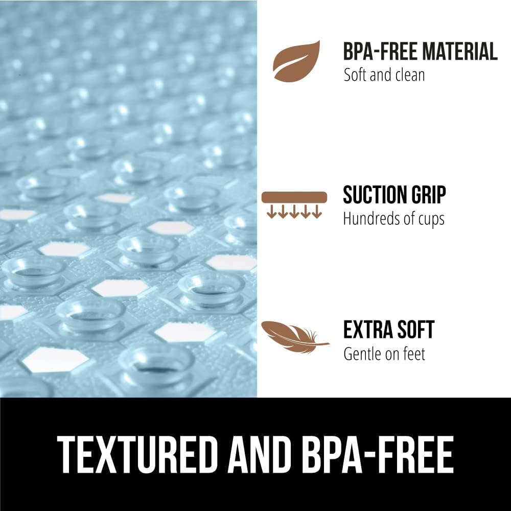 GORILLA GRIP Patented Square Shower Stall Mat, Small Bathtub Floor Mats for Stand Up Showers with Suction Cups and Drainage Holes, Machine Washable, Soft on Feet, Bathroom Accessories 21x21 Inch, Blue