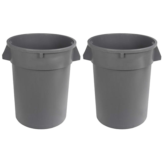 Amazon Basics Heavy Duty Durable Round Trash Can, Grey, 32 gallon (Pack of 2)