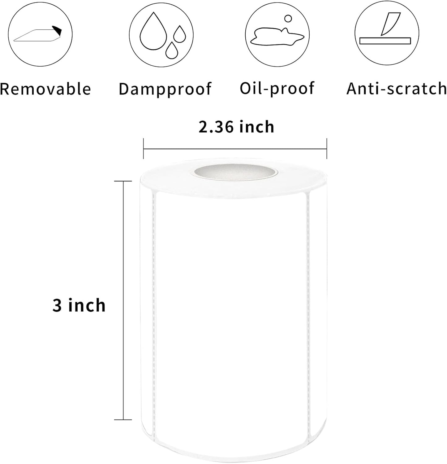 2×3 Inch White Removable Thermal Labels,Waterproof Thermal Label,300 Sheets per Roll with Perforated Lines