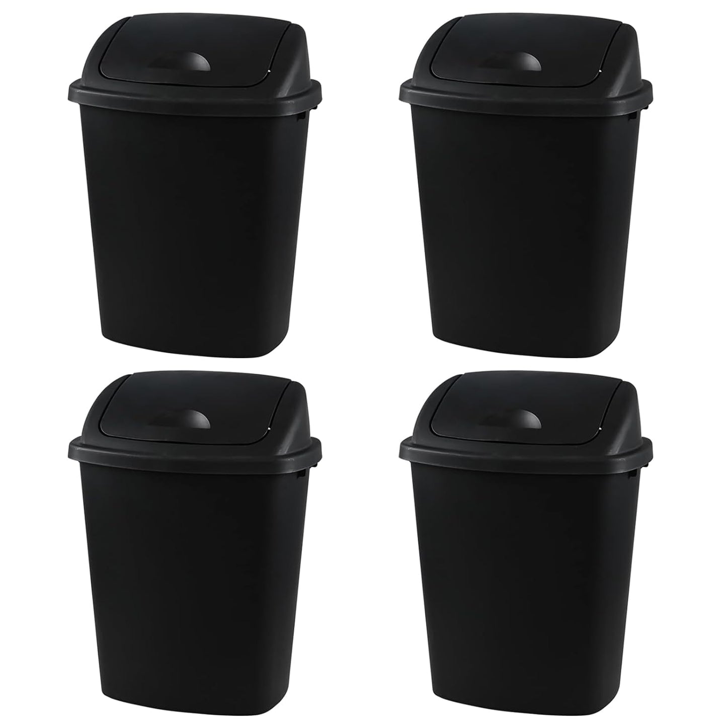 Bringer 10 Gallon Tall Kitchen Trash Can, Set of 4 Black Plastic Garbage Can with Swing Lid