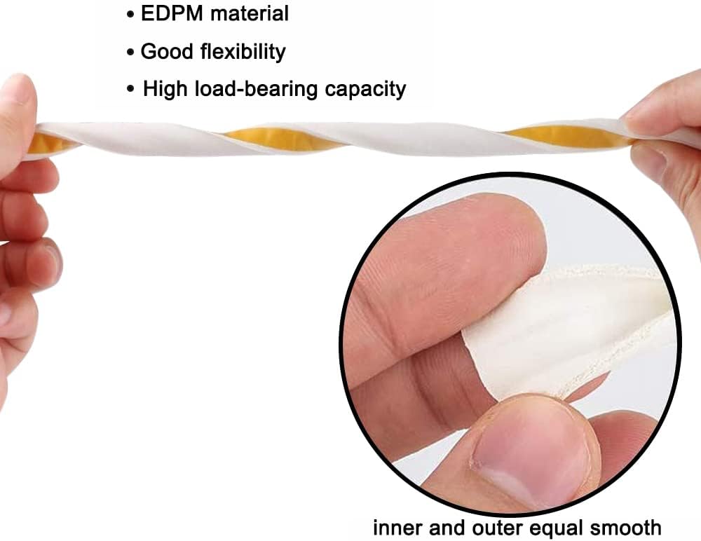 Weather Stripping Seal Strip Tape, Doors Windows Frame Self Adhesive D Type Foam Sealing Tape, 65.6Ft Rubber Soundproof Insulation Cell Foam Stripping, White