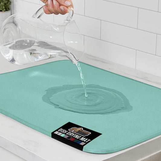 GORILLA GRIP Ultra Water Absorbent Microfiber Dish Drying Mat, Quick Dry Thick Mesh, Slip Resistant Pad for Sink Dishes or Under Rack, Kitchen Counter Accessories, 16x18, Machine Wash Mats, Mint