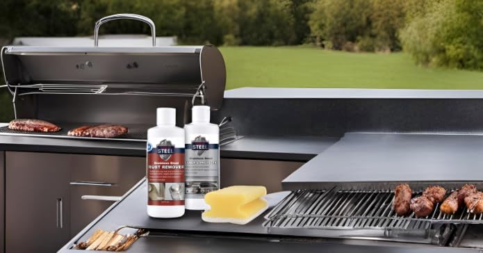 CLEAN MY STEEL Stainless Steel Rust Stain Remover & Cleaner Kit, NSF Safe for Food Areas. Includes Cleaner for Commercial Equipment, Appliances, Gloves & Sponge (8.5 oz)