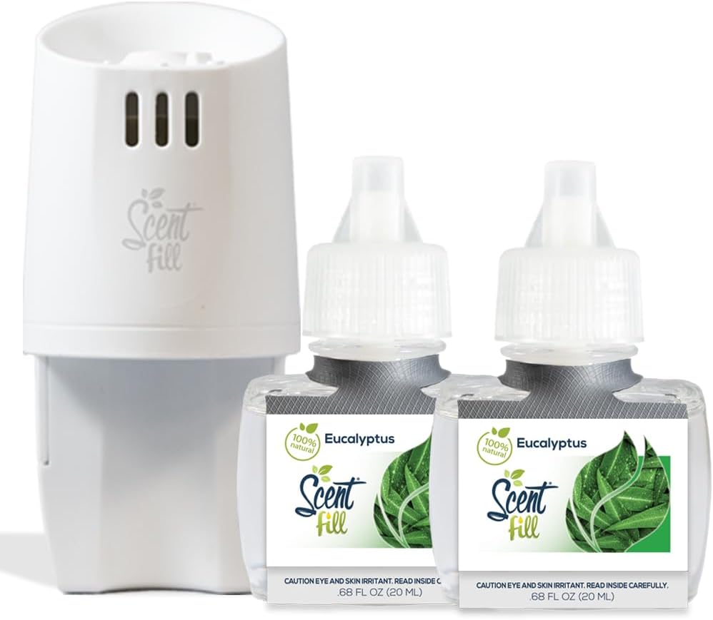 Scent Fill 100% Natural Eucalyptus Plug in Air Freshener, Scented Oil Refills, 2 Refills + Diffuser