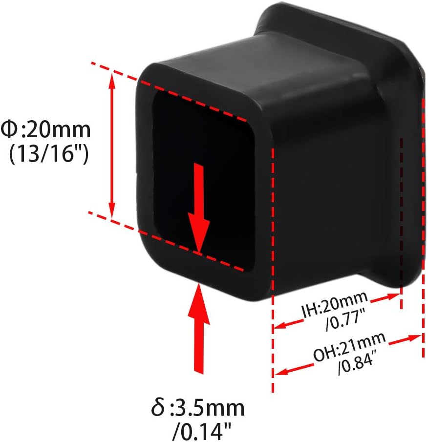 Flyshop Durable Non-Marking Silicone Chair Leg Caps Tips Floor Protectors Square Furniture Table Leg Covers, 20pcs, Black, 20 mm x 20 mm, 13/16" x 13/16"