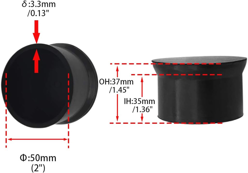 Flyshop Furniture Table Covers Non-Slip Heavy Duty Rubber Leg Tips Chair Leg Caps Floor Protector Round Black 4PCS Size 50mm, 2"