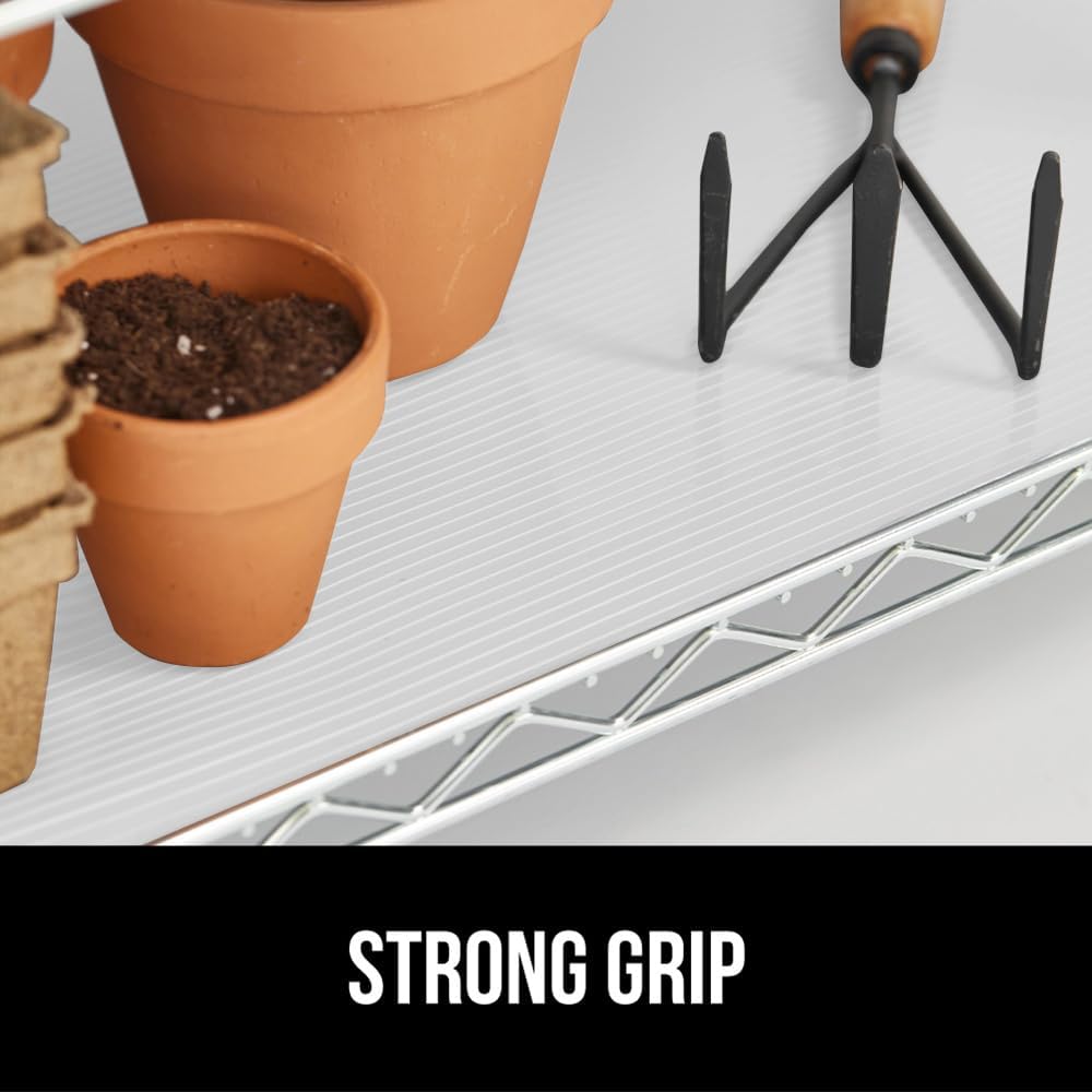 GORILLA GRIP DuraGuard Shelf Liner, Non-Adhesive Cabinet Liners for Kitchen Drawers, Shelves, Refrigerator, Pantry Storage, Bathroom Closet, Durable Waterproof BPA Free Ribbed Plastic, 12x20 White