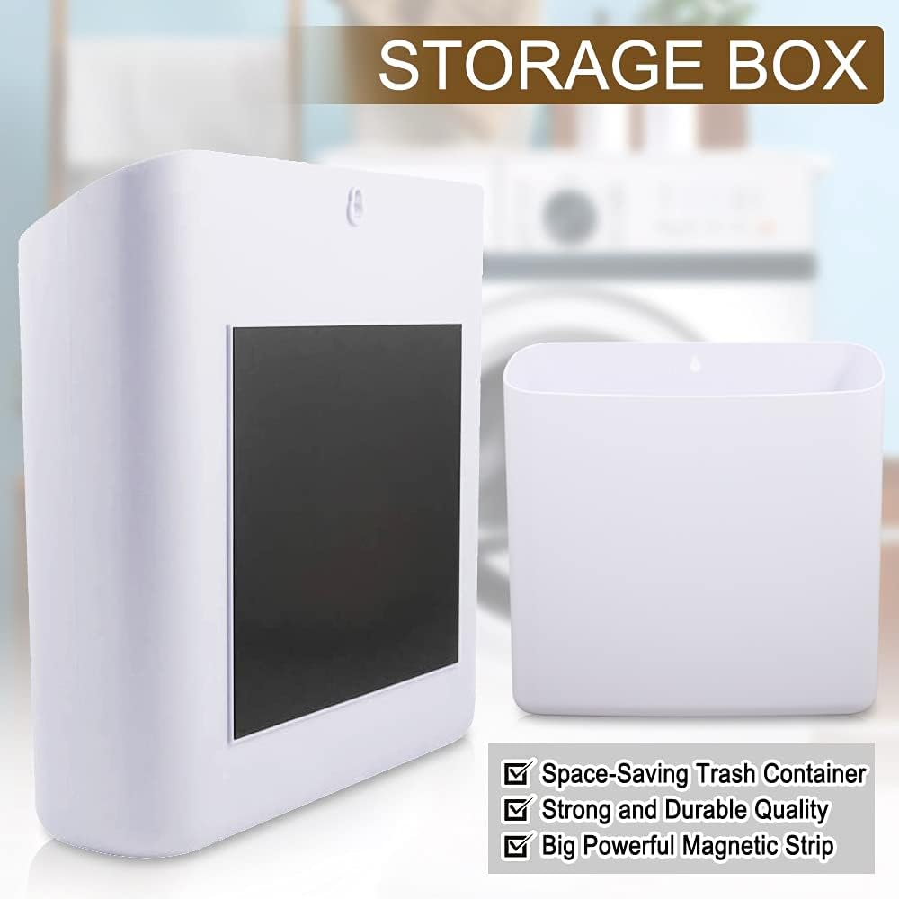 Picowe Magnetic Laundry Storage, 2 Pack Lint Holder Bin for Laundry Room, Space-Saving Trash Container Hanging on Dryer, Washer or Wall Mount Trash Bin (Gray White)