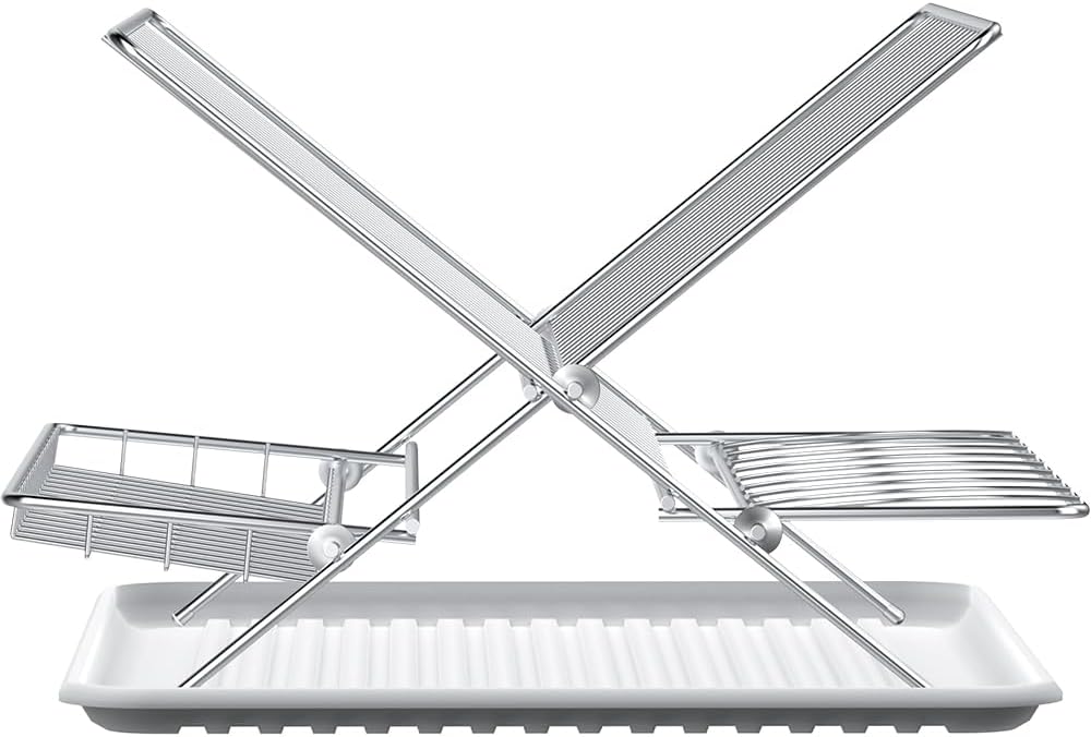 Dish Drying Rack with Drip Tray, 3 Tier Collapsible Stainless Steel Dish Drainer, Plate Rack Holder for Kitchen Counter, Folding Dish Rack for Kitchen Sink, Countertop,Cutlery, Plates, Dishes