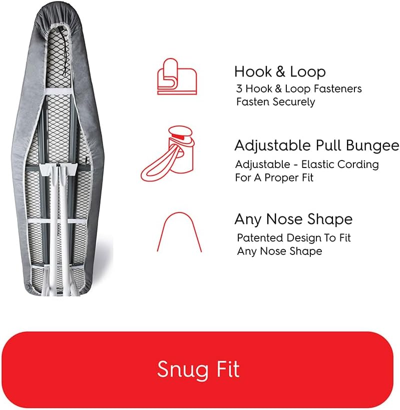 TIVIT Ironing Board Cover 10 x 32, Made in Italy. Pro Grip Pad Covers w/3 Fastener Straps & Pull Bungee Cord - Durable Scorch & Stain Resistant Padded Layers, Heat Reflective AlumiTek PRO Top Coat