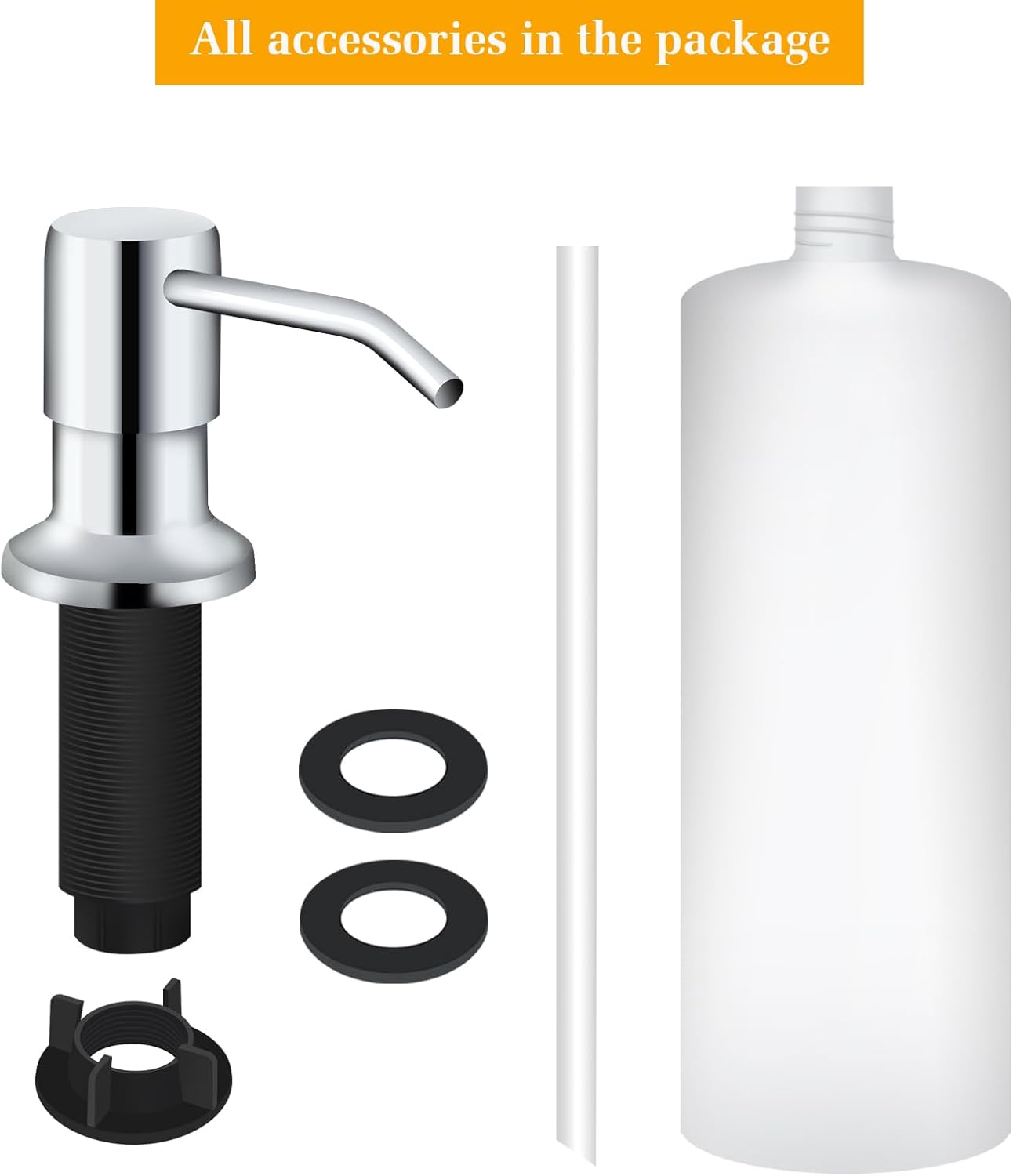 Soap Dispenser for Kitchen Sink, Built in Sink Soap Dispenser Lotion Dispenser with 17 OZ Bottle, Refill from The Top Bar Sink Soap Dispenser, Chrome