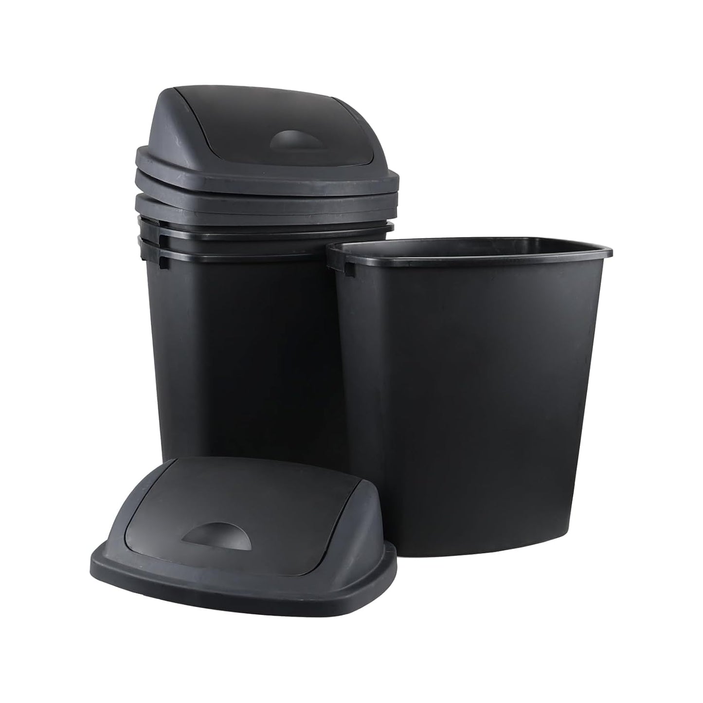 18 Gallon /70 L Swing Lid Large Garbage Bins, 4-Pack, Commercial Grade Plastic Trash Cans for Restaurants, Garages, Conference Rooms, Indoor Household and Commercial Use, Black