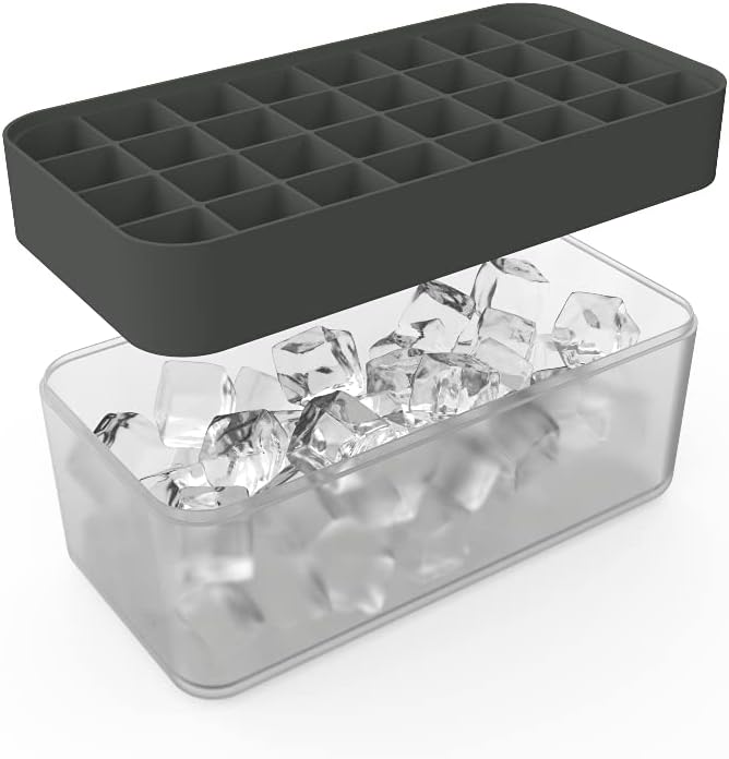 W&P Ice Box Silicone Ice Cube Tray with Lid, Holds 96 Cubes, Space-Saving Stackable Design, Dishwasher Safe, Charcoal