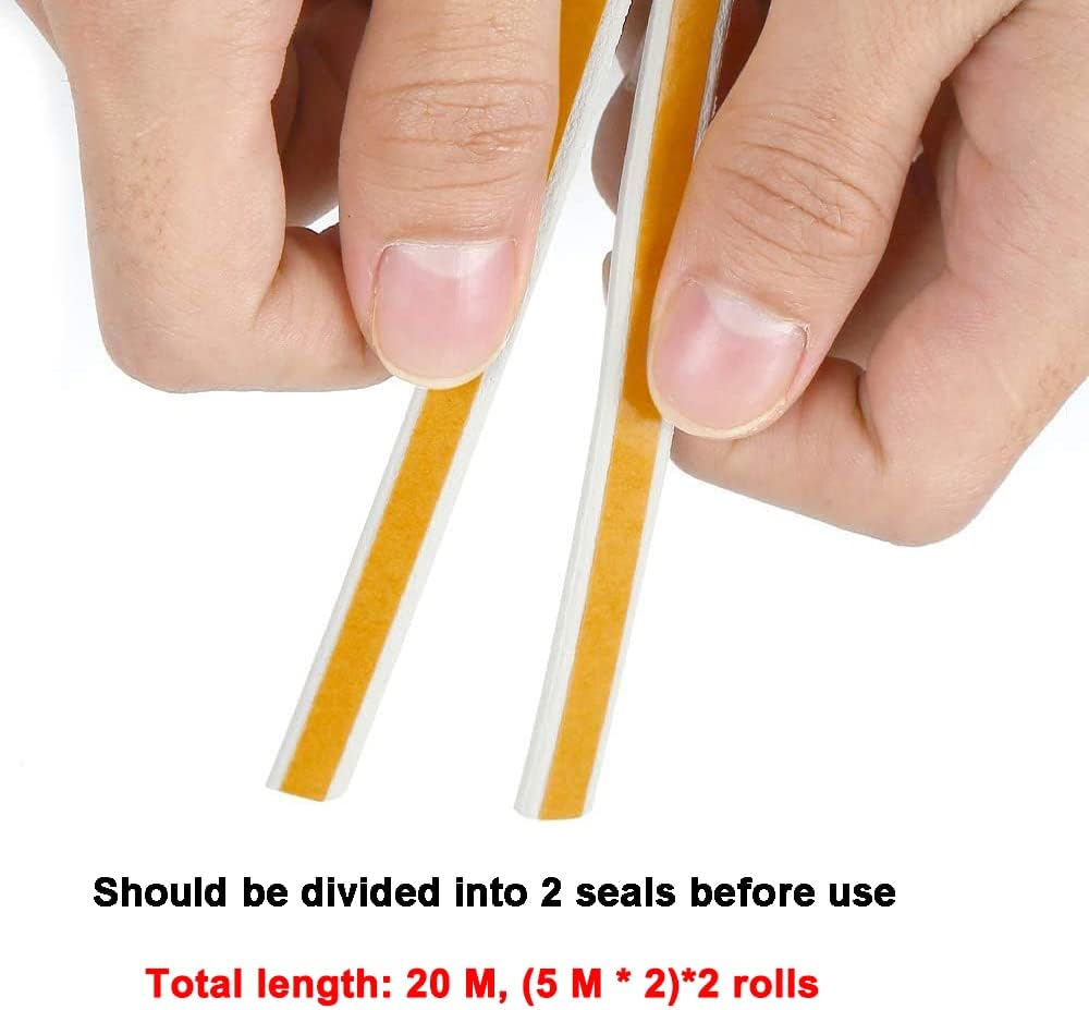 Weather Stripping Seal Strip Tape, Doors Windows Frame Self Adhesive D Type Foam Sealing Tape, 65.6Ft Rubber Soundproof Insulation Cell Foam Stripping, White