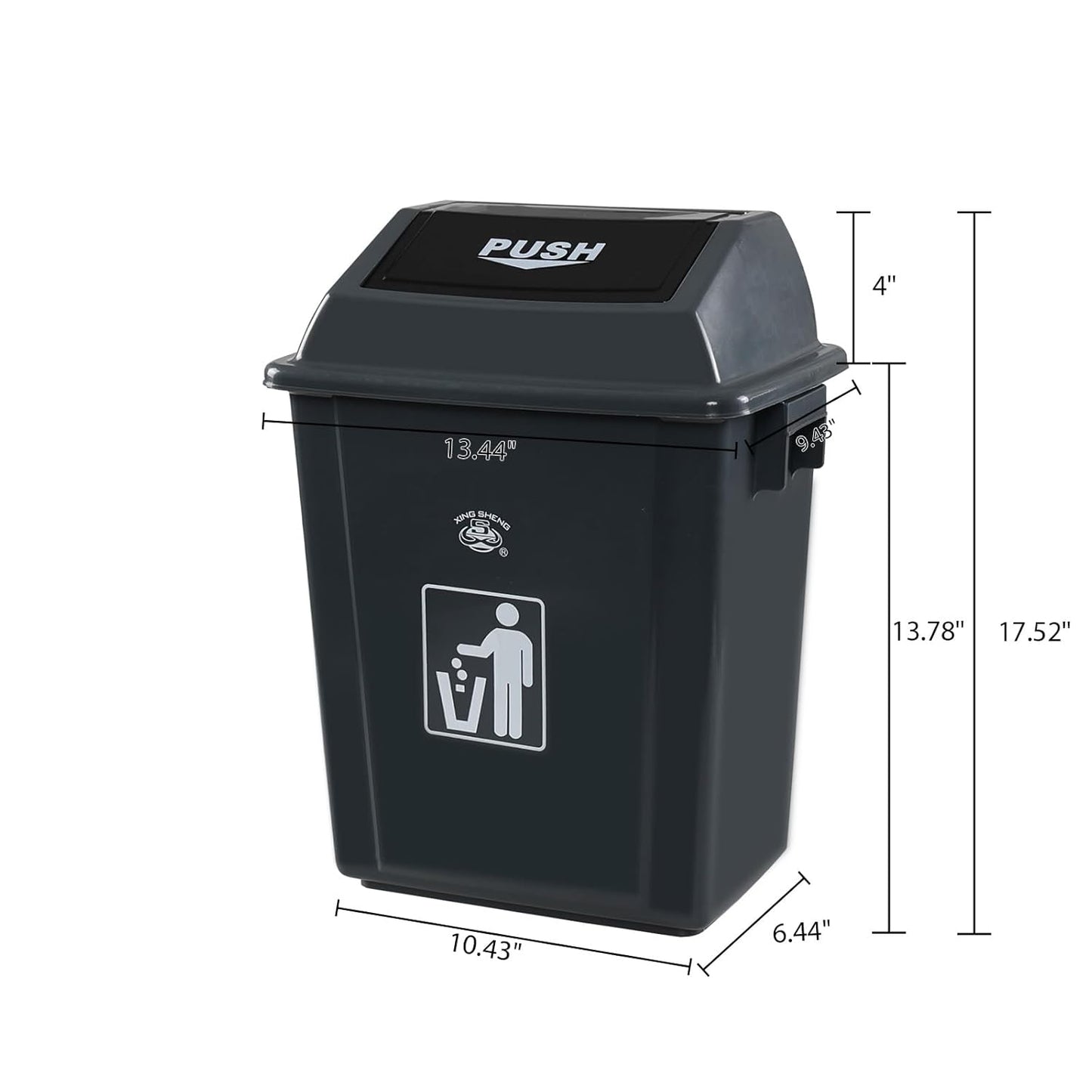 6 Gallon Plastic Swing Top TrashBin/Garbage Can, Lidded Wastebasket Trash Can for Kitchen, Garage, Office, Grey (4 Pack)