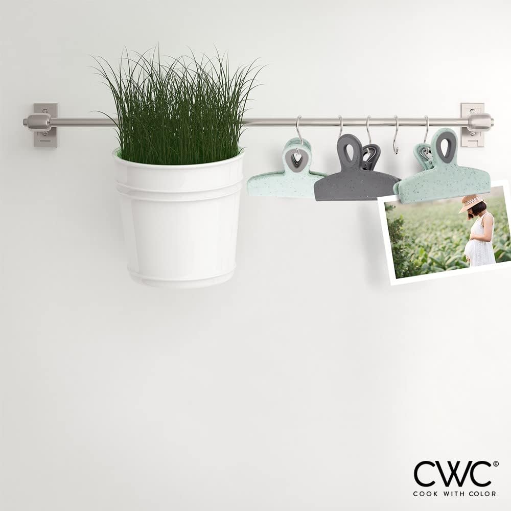 COOK WITH COLOR Bag Clips - Heavy Duty Chip Clip and Refrigerator Magnet Clips for Food Storage with Air Tight Seal Grip, Speckled Gray & Teal, 8 Pack