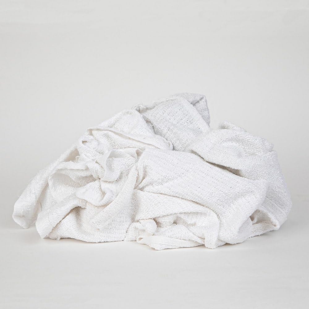 PRO SOURCE Low-Lint Virgin White 100% Cotton Terry Cloth Bar Mop Shop Towels, Absorbent & Washable: 16" x 19" with Hemmed Edges, 25 lb Box