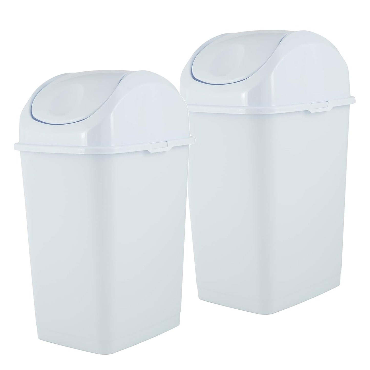 Superio Kitchen Trash Can with Swing Top Lid 9 Gallon Slim Waste Bin 37 Qt Sturdy Plastic Garbage Can Medium Recycling Bin for Office, Bathroom, Under Counter, Dorm, Bedroom (White-2 Pack)