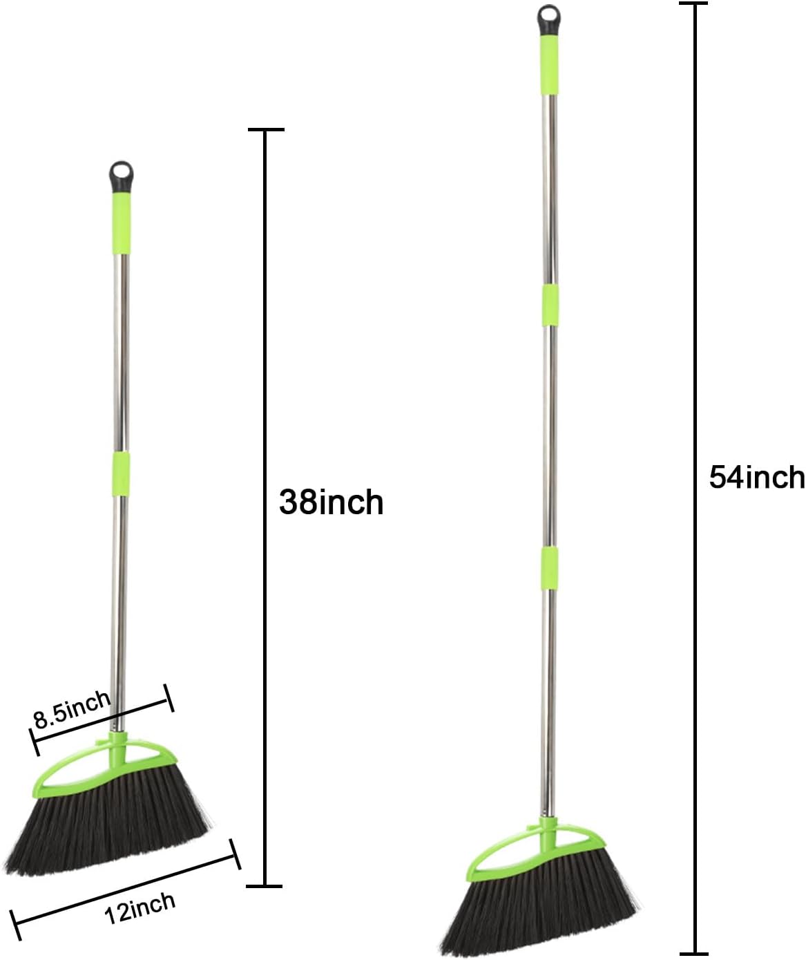 3 Packs Indoor Brooms Green Angle Broom Soft Bristles Long Handle for Hardwood Floor Sweeping