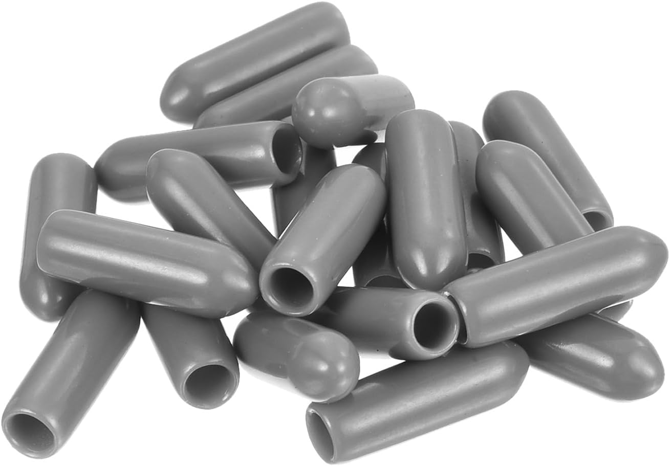uxcell 20pcs Rubber End Caps Protective Caps 3.5mm ID Vinyl PVC Round Tube Bolt Cap Cover Screw Thread Protectors, Light Grey