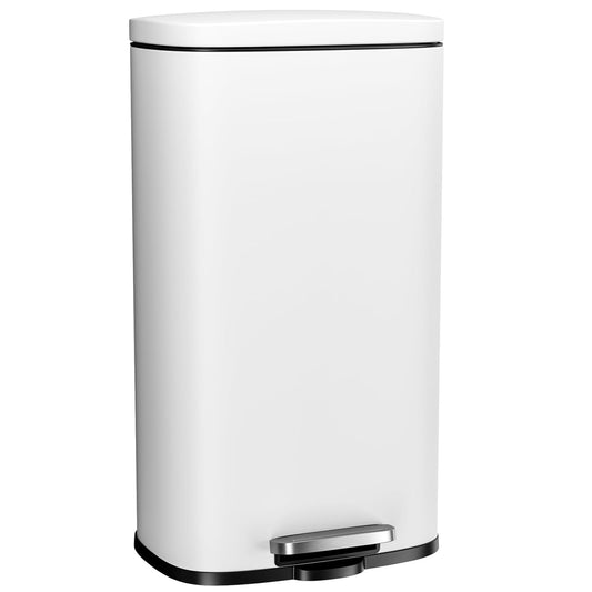Arlopu 8 Gallon Step Trash Can, Stainless Steel Garbage Bin, Soft-Close Rubbish Bin with Removable Plastic Inner Bucket, Fingerprint-Proof, Lid Dustbin, Suit for Kitchen Home (White, 30L)