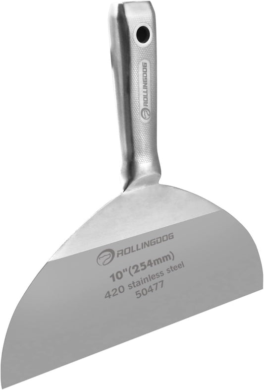 ROLLINGDOG 10 inch Putty Knife - 420 Stainless Steel One Piece Drywall Joint Knife Mirror Polished Blade for Drywall, Painting