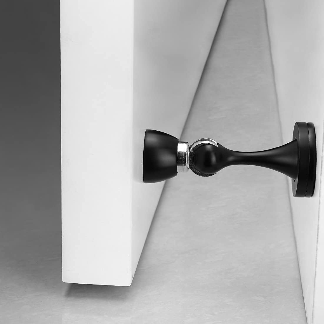 YAGU Door Stopper 4 Pack Magnetic Door Stops, Zinc Alloy Matte Black Door Catch Door Holder Wall Floor Mounted, Metal Soft-Catch