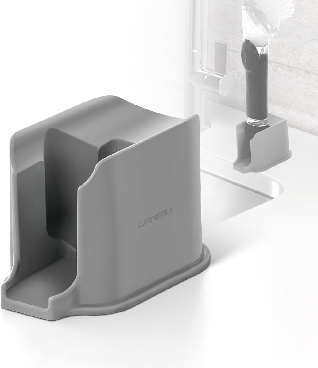 LANMU Dish Brush Holder Compatible with OXO Soap Dispensing Brush (Old Version), Dish Wand Caddy Storage for Kitchen Sink Counter, Auto-Draining, Silicone