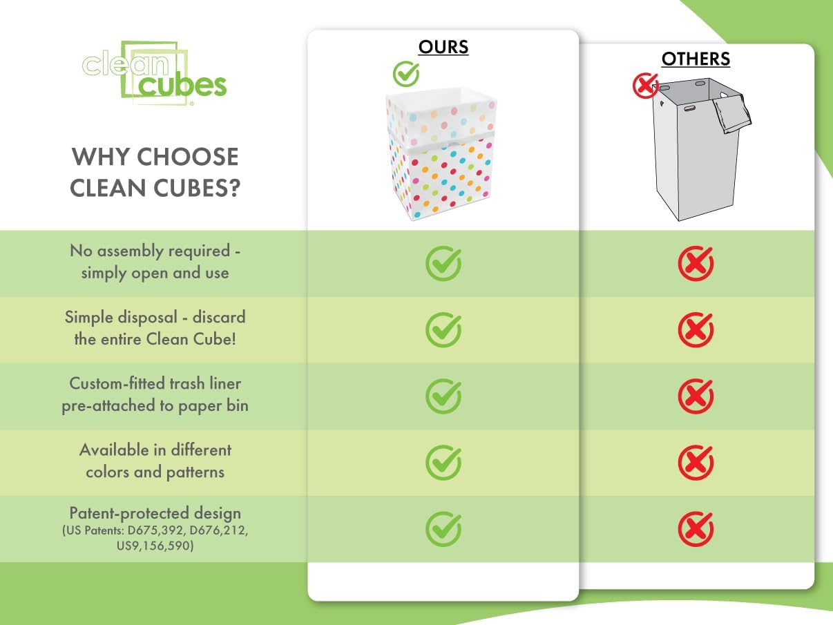 13 Gallon Disposable Pop-Up Trash Cans (6-Pack) with Fitted Bags – Foldable Garbage & Recycling Bins for Parties, Events & Kitchen (Polka Dot, 17" H x 13.5" W x 10" D)