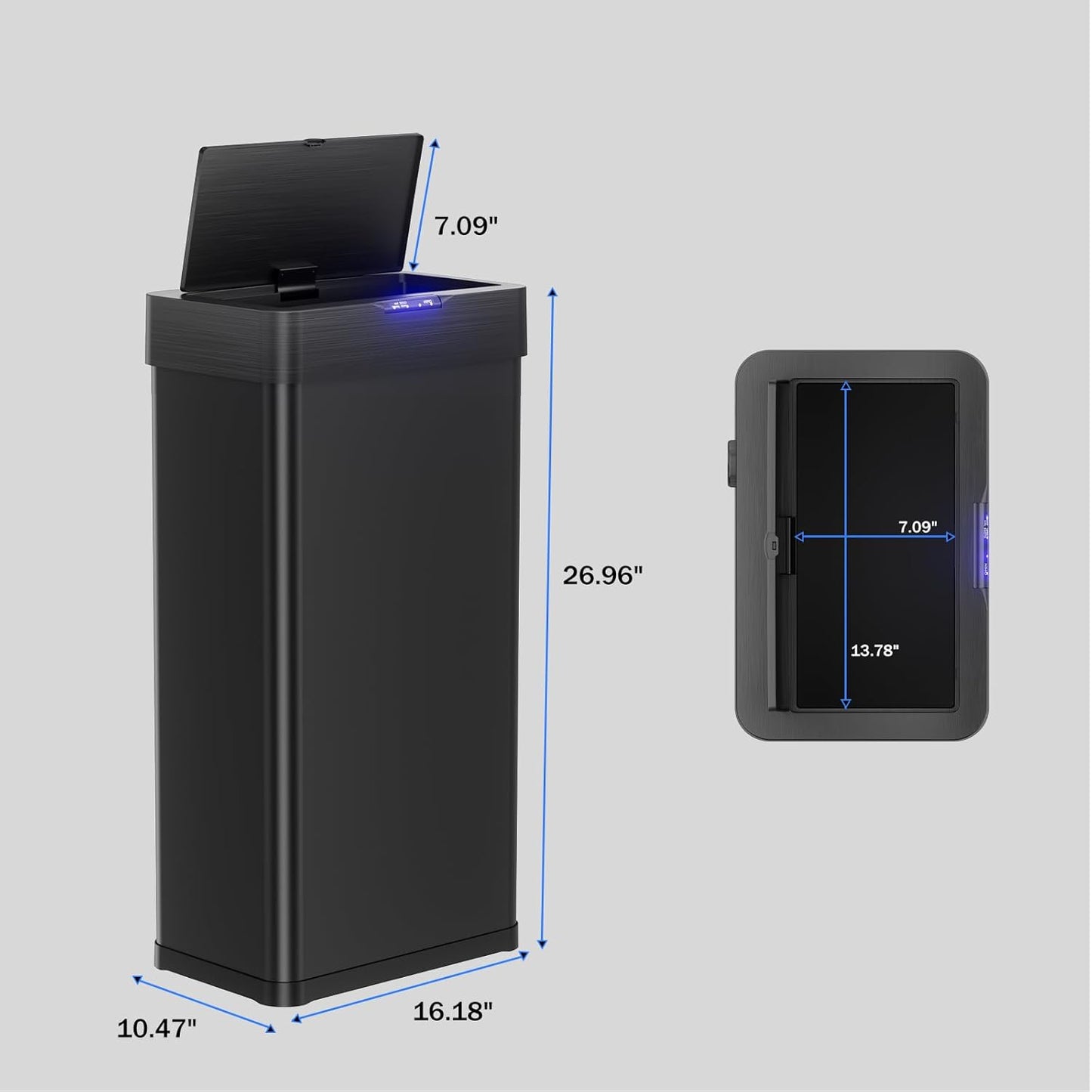 TLSUNNY 16 Gallon Motion Sensor Trash Can,Touchless Automatic Garbage Can,Brushed Stainless Steel Smart Bin,with Bag Holder,Soft Close Lid,for Kitchen,Office,RV,Bedroom,Living Room (Black, 60L)