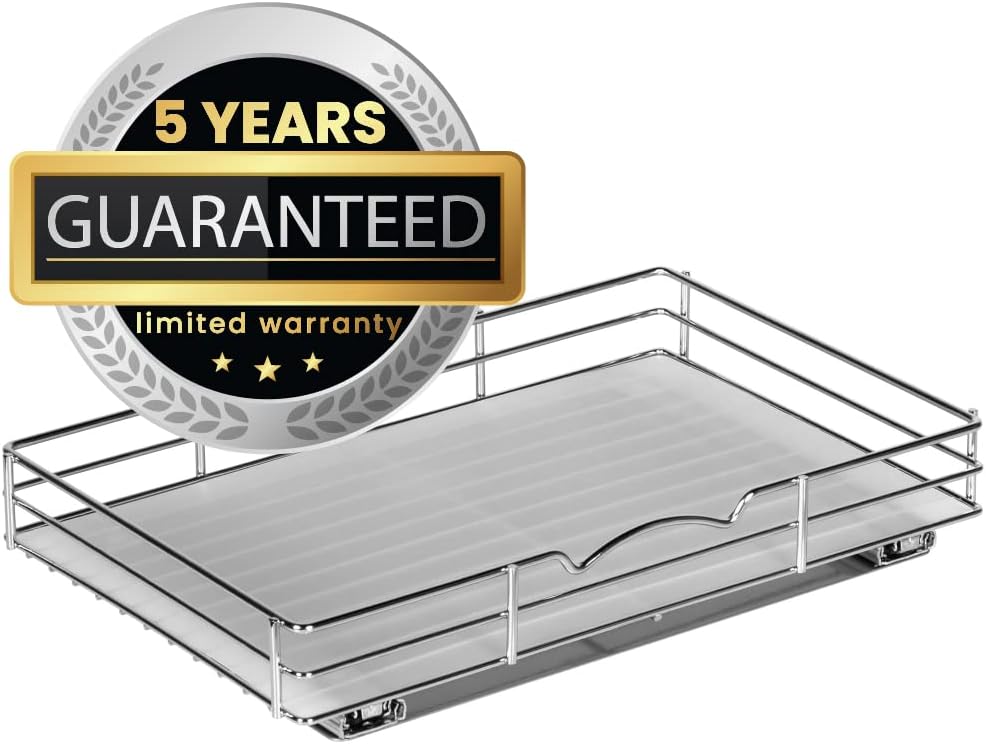 Pull Out Cabinet Organizer for Spices, Cans - Heavy Duty with Lifetime Limited Warranty- Pull Out Spice Rack- Cabinet Pull Out Shelf for Cans,Dishes, Etc, 16-3/8"Wx 10-1/2"D x 2-3/4” H, Chrome