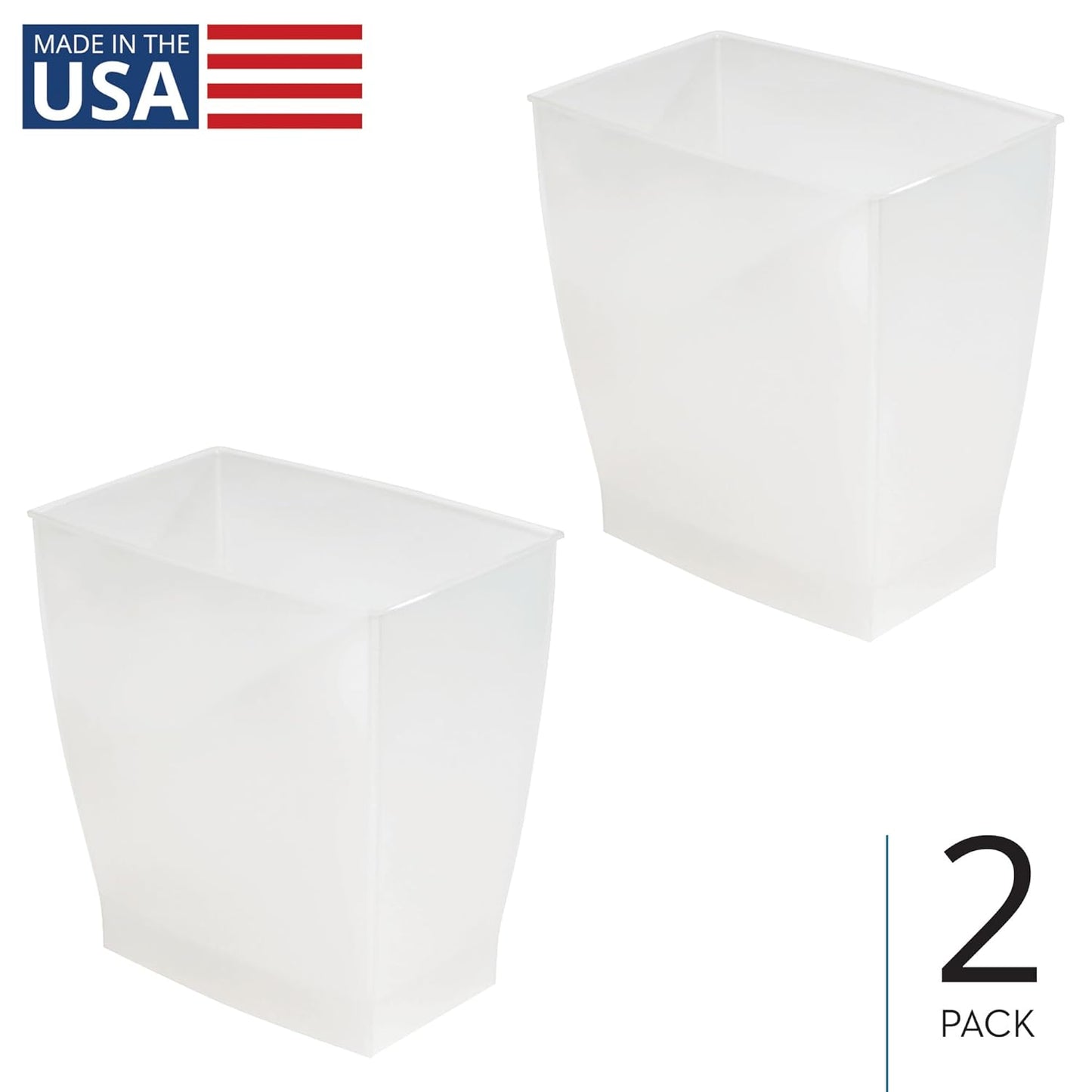 iDesign Small Rectangular Bathroom Trash Set of 2 Waste Can, Clear Frost