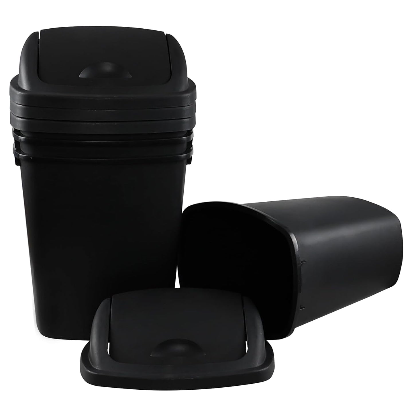 25 Liter Plastic Swing-Top Trash Can, 4-Pack Swing Lid Waste Can, Black