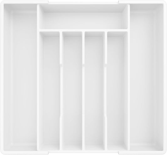 Kitsure Silverware Organizer for Drawers - Expandable Cutlery and Utensil Drawer Organizer with Easy Maintenance, Premium PP Kitchen Organizers and Storage for Flatware, White, 13.2" x 12.2" x 1.6"