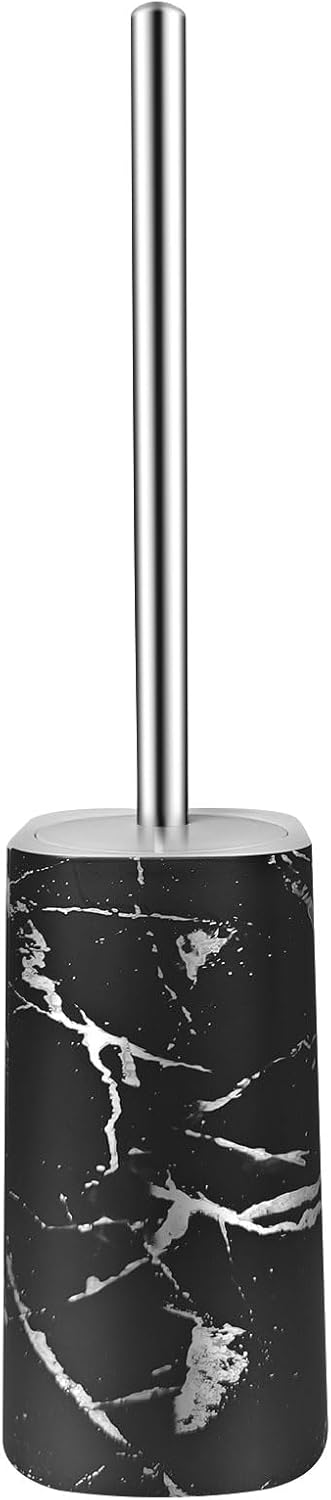 Marble Colored Toilet Brush and Holder Set,Stainless Steel Long Handle and Marble Colored Base for Bathroom Deep Cleaning，Space Saving for Storage，Drip-Proof，Black