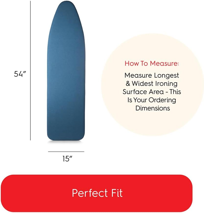 TIVIT Ironing Board Cover 15 x 54, Performance Grade Titanium Coated Pro Grip Pad & Covers - Superior Scorch & Stain Resistance, High Heat Reflection, 3 Padded Layers 3 Fastener Straps - Made In Italy