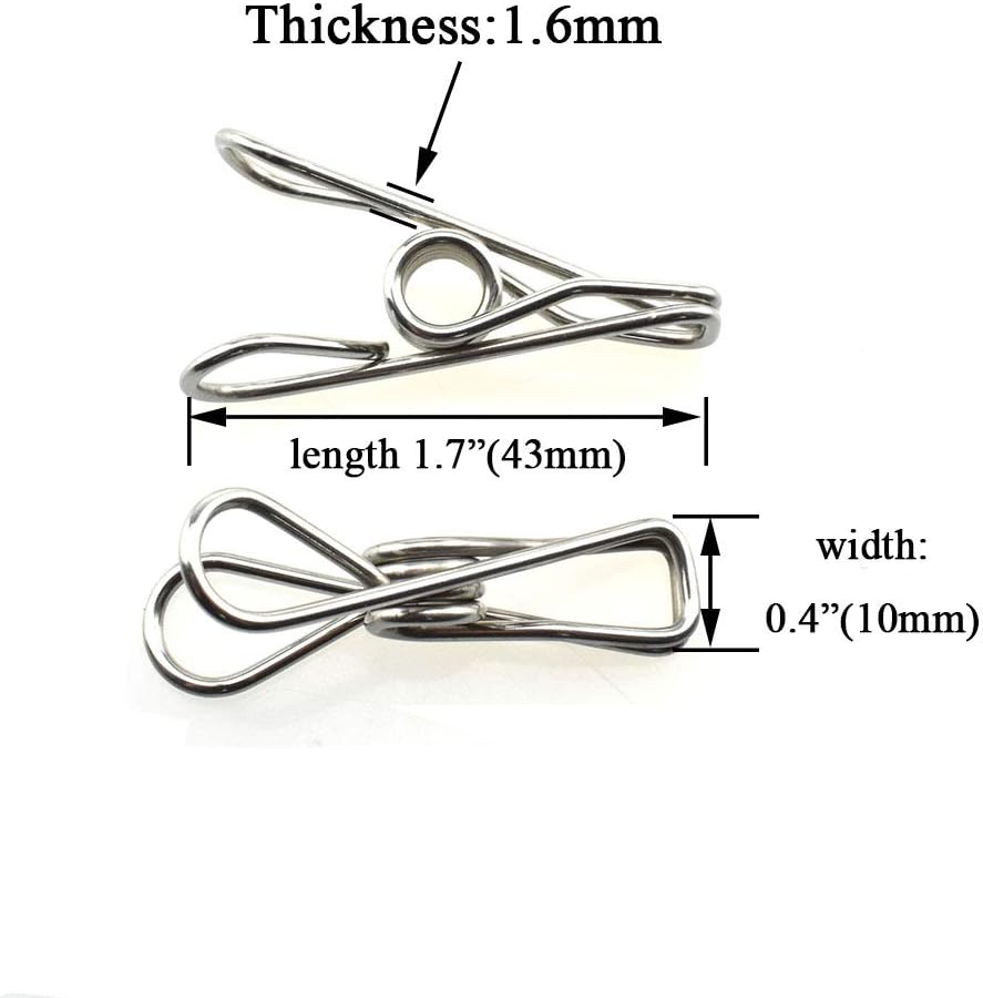 HAHIYO Clothespins Chip Clips All Metal Stainless Steel No Rust Stains Strong Grip in Heavy Wind 1.7 Inches 30 Pack Small Do Not Fall Apart Open Wide for Holding Clothes Snack Bag Clamps
