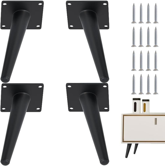 4PCS 6 Inch Matte Black Tapered Angled Legs for Furniture, Metal Mid Century Mordern Feet, Heavy Duty Slanted Stand Legs Kit for Couch, Coffee Table, Desk, Dresser, Sofa, Chair