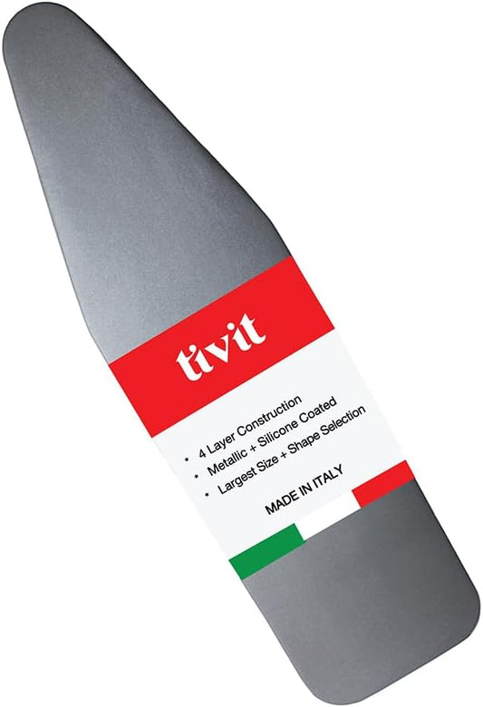 TIVIT Ironing Board Cover 22 x 58, Made in Italy. Pro Grip Pad Covers w/3 Fastener Straps & Pull Bungee Cord - Durable Scorch & Stain Resistant Padded Layers, Heat Reflective AlumiTek PRO Top Coat