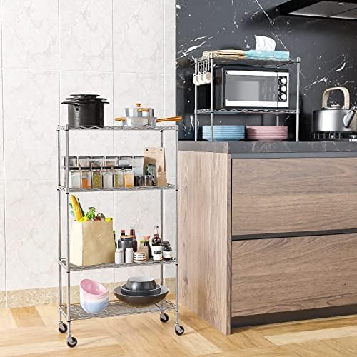 Himimi 6-Tier Wire Shelving Unit with Wheels - Adjustable Metal Storage Rack for Garage, Kitchen, Office, Pantry - Easy Assembly, Rolling Steel Shelves with Stainless Side Hooks, Silver Grey