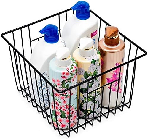 Slideep Wire Metal Basket Bin Storage Baskets Modern Farmhouse Food, Vegetable, Shampoo, Clothes, Fruits Storage Organizer Basket for Kitchen Pantry Bathroom Black 3 Packs