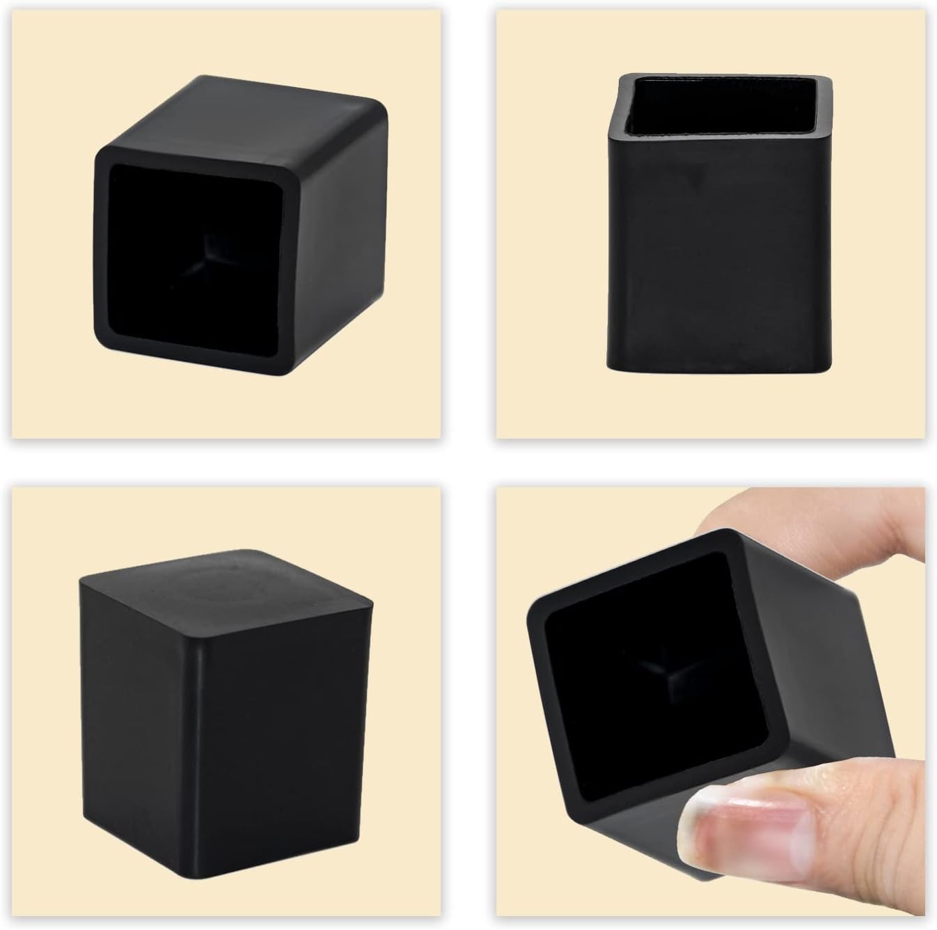 Flyshop Flexible Anti-Scratch PVC Patio Chair Table Leg Caps Tips Floor Protectors Square Furniture Covers, 20pcs, Black, 20 mm x 20mm, 13/16" x 13/16"