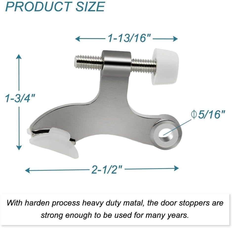 48 Pack Hinge Pin Brushed Nickel Door Stopper, Adjustable Heavy Duty Hinge Pin Door Stop with Rubber Bumper Tips